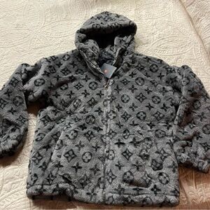 Furry soft monagram Gray  Jacket. NWT